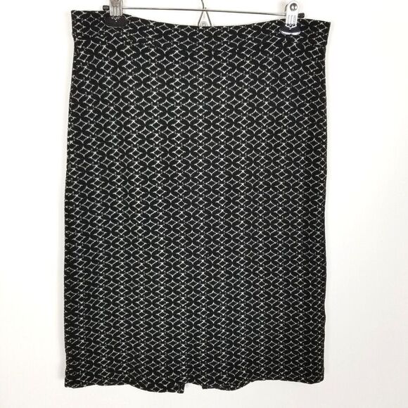 Maeve Anthropologie Samantha Knit Zip Back Skirt Size L Black White Print - Picture 1 of 5